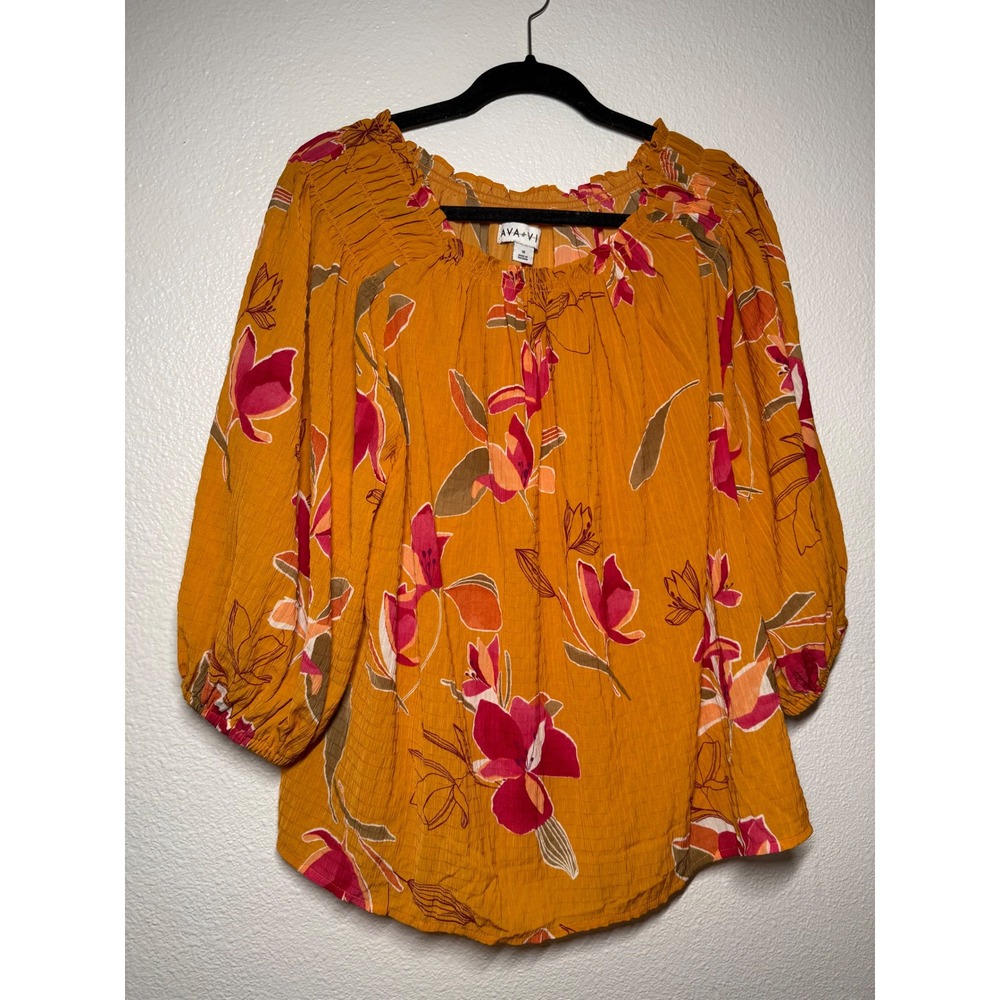 Ava & Viv orange flower blouse size 1X
